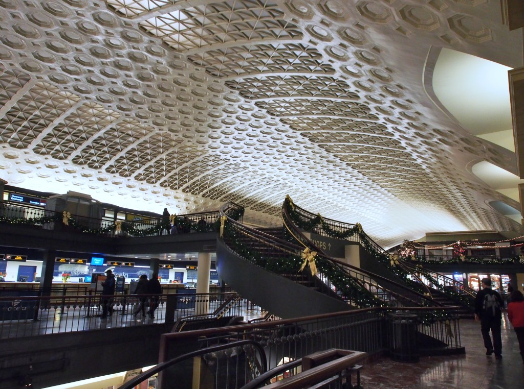 The train station is huge.