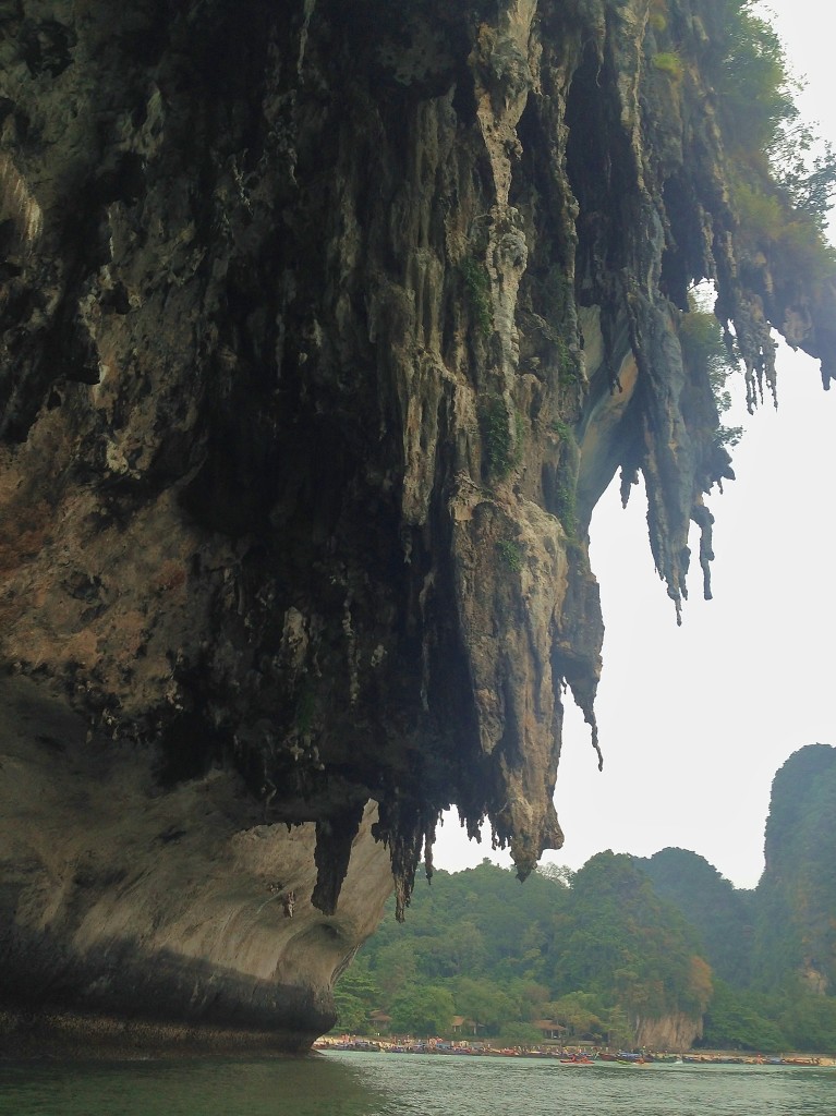 Overhanging sides of the cliff.