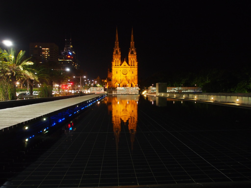 St. Mary's Cathedral at night.