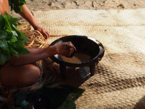 Kava in a wooden pot.