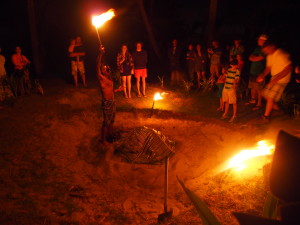 Food cooking in the ground.