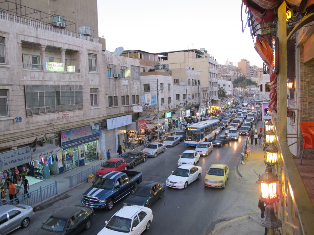 View of the vehicle packed streets.