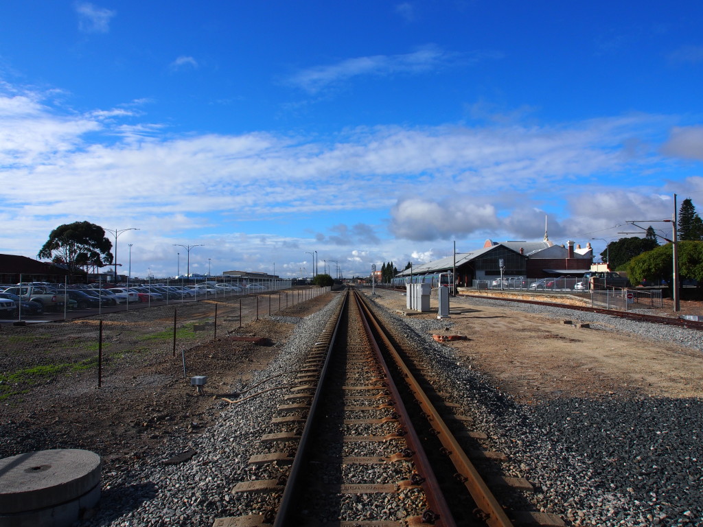 Crossing the railway tracks.