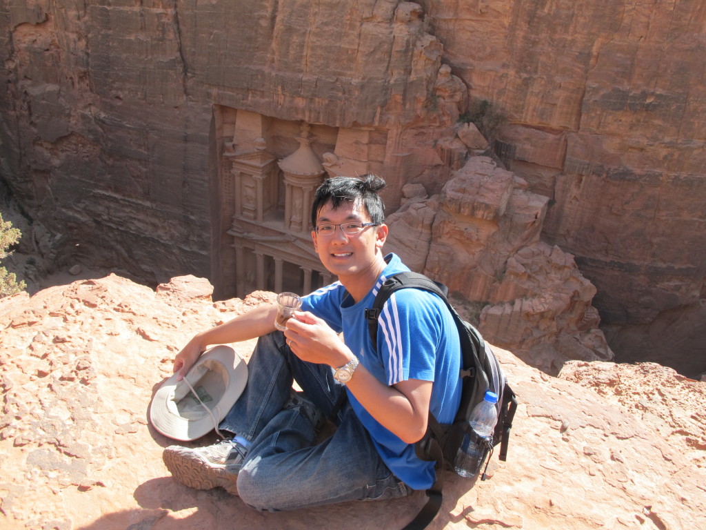 The life, drinking Bedouin tea while viewing the Treasury and the world below. 