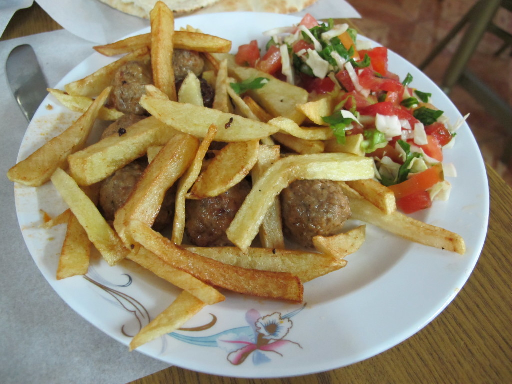 Chips and meatballs.