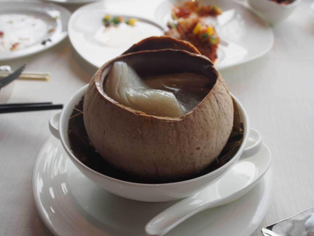 Soup in coconut, smooth and nice.