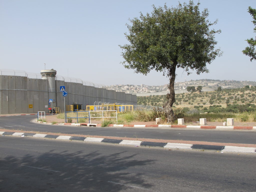 Approaching the walled city of the Palestinian Authority.