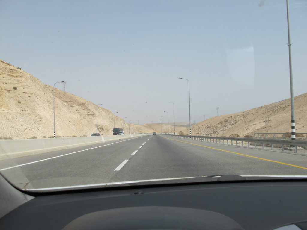 Driving on the highway towards Masada.