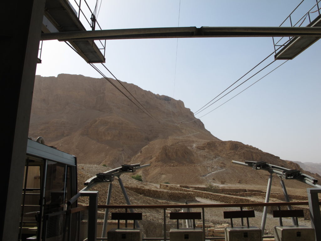 Cable car ride up to Masada fortress.