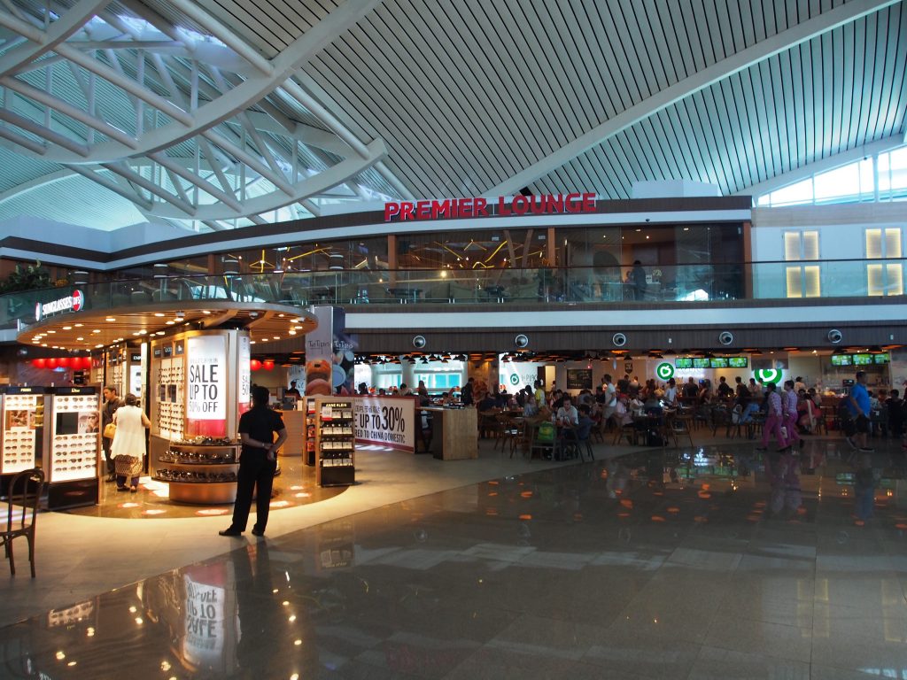 Shopping inside the modern Bali airport.